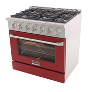 Kucht Professional 36" 5.2 cu ft. Propane Gas Range with Red Door and Silver Knobs, KNG361/LP-R