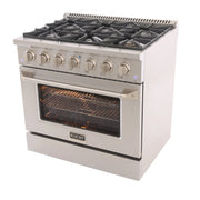 Kucht Professional 36" 5.2 cu ft. Natural Gas Range with Silver Door and Silver Knobs, KNG361-S