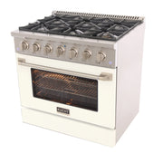 Kucht Professional 36" 5.2 cu ft. Natural Gas Range with White Door and Silver Knobs, KNG361-W