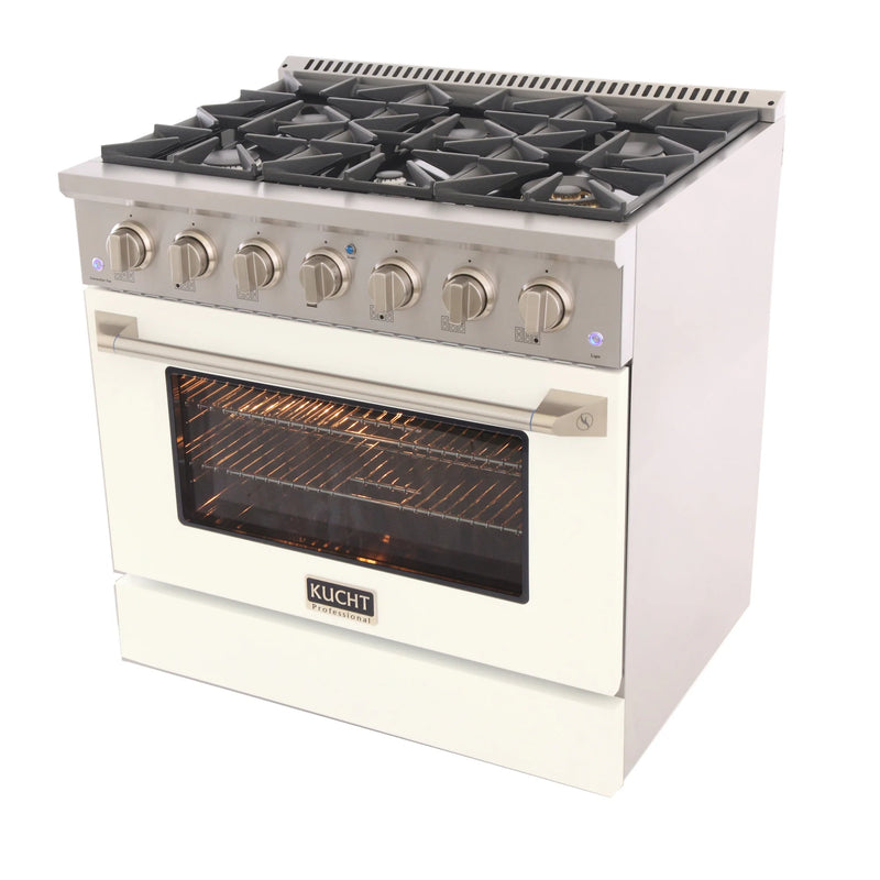 Kucht Professional 36" 5.2 cu ft. Natural Gas Range with White Door and Silver Knobs, KNG361-W
