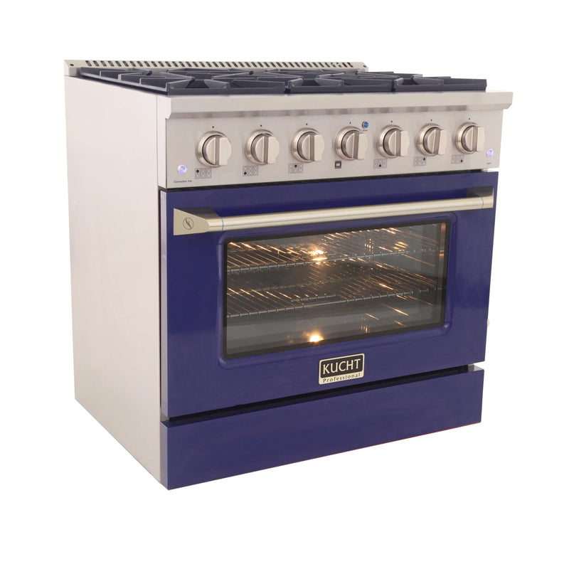 Kucht Professional 36" 5.2 cu ft. Propane Gas Dual Fuel Range with Blue Door and Silver Knobs, KDF362/LP-B