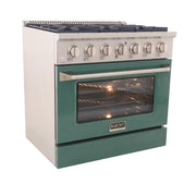 Kucht Professional 36" 5.2 cu ft. Natural Gas Range with Green Door and Silver Knobs, KNG361-G