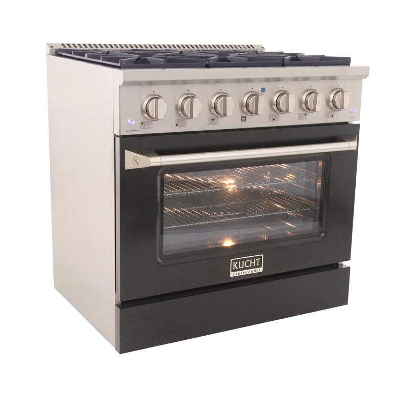 Kucht Professional 36" 5.2 cu ft. Natural Gas Dual Fuel Range with Black Door and Silver Knobs, KDF362-K