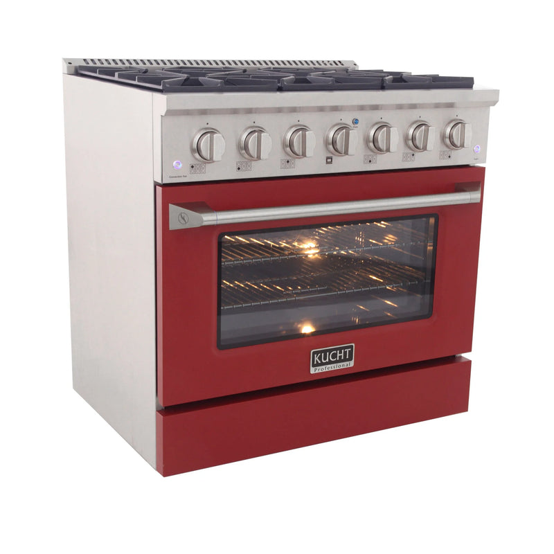 Kucht Professional 36" 5.2 cu ft. Natural Gas Dual Fuel Range with Red Door and Silver Knobs, KDF362-R