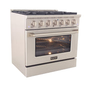 Kucht Professional 36" 5.2 cu ft. Natural Gas Range with Silver Door and Silver Knobs, KNG361-S