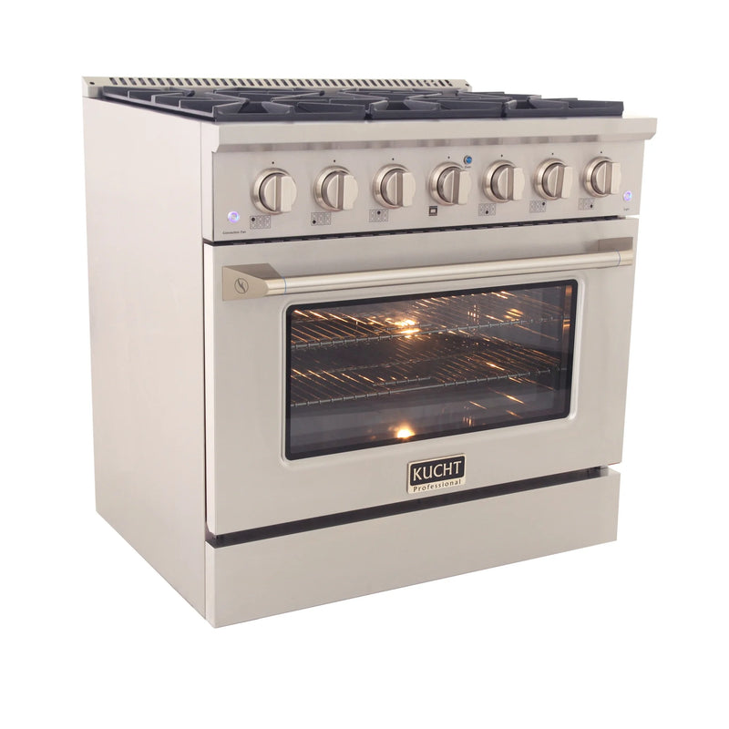 Kucht Professional 36" 5.2 cu ft. Natural Gas Range with Silver Door and Silver Knobs, KNG361-S