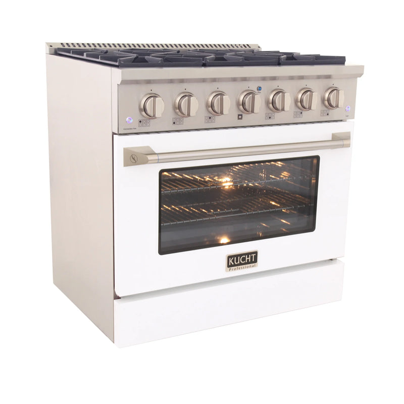 Kucht Professional 36" 5.2 cu ft. Propane Gas Range with White Door and Silver Knobs, KNG361/LP-W