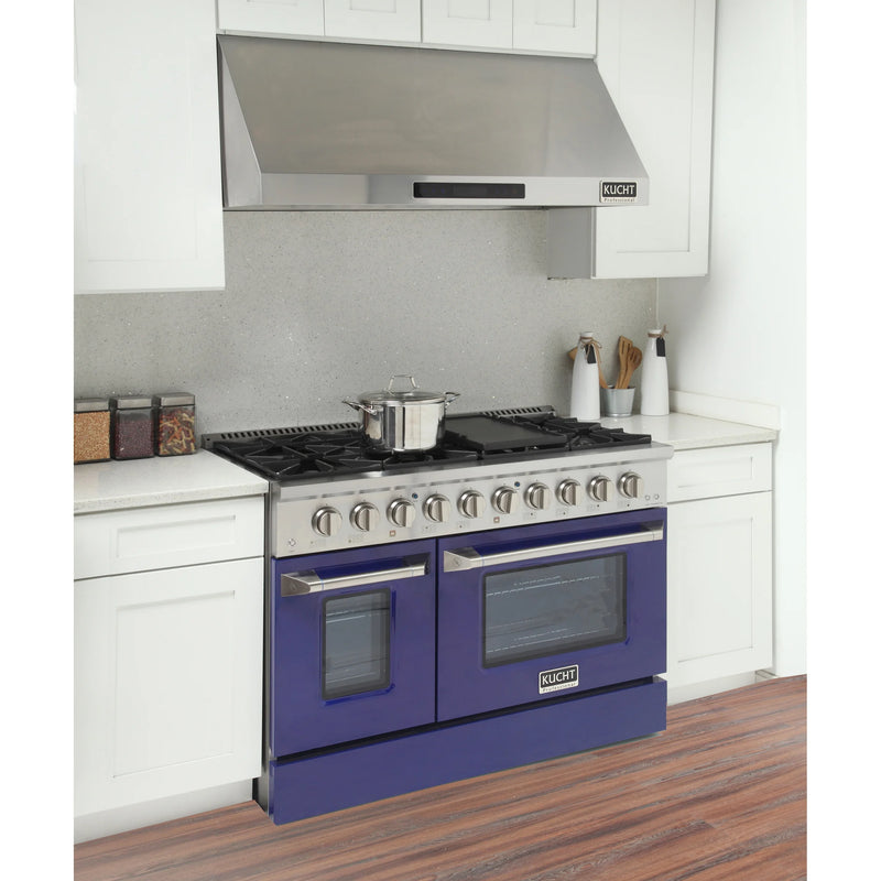 Kucht Professional 48" 6.7 cu ft. Natural Gas Range with Blue Door and Silver Knobs, KNG481-B