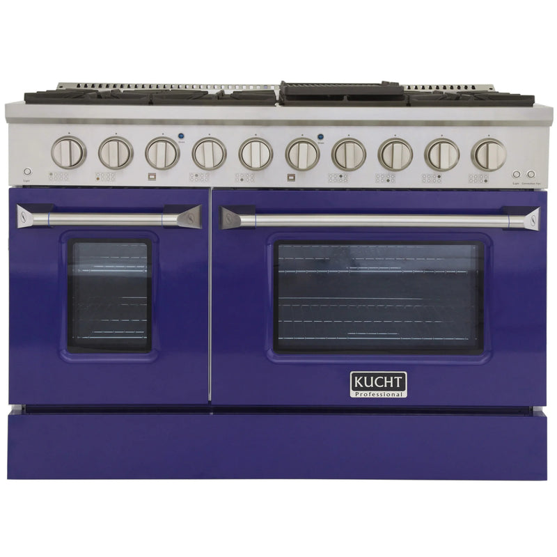 Kucht Professional 48" 6.7 cu ft. Natural Gas Dual Fuel Range with Blue Door and Silver Knobs, KDF482-B