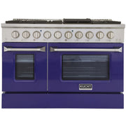 Kucht Professional 48" 6.7 cu ft. Propane Gas Range with Blue Door and Silver Knobs, KNG481/LP-B