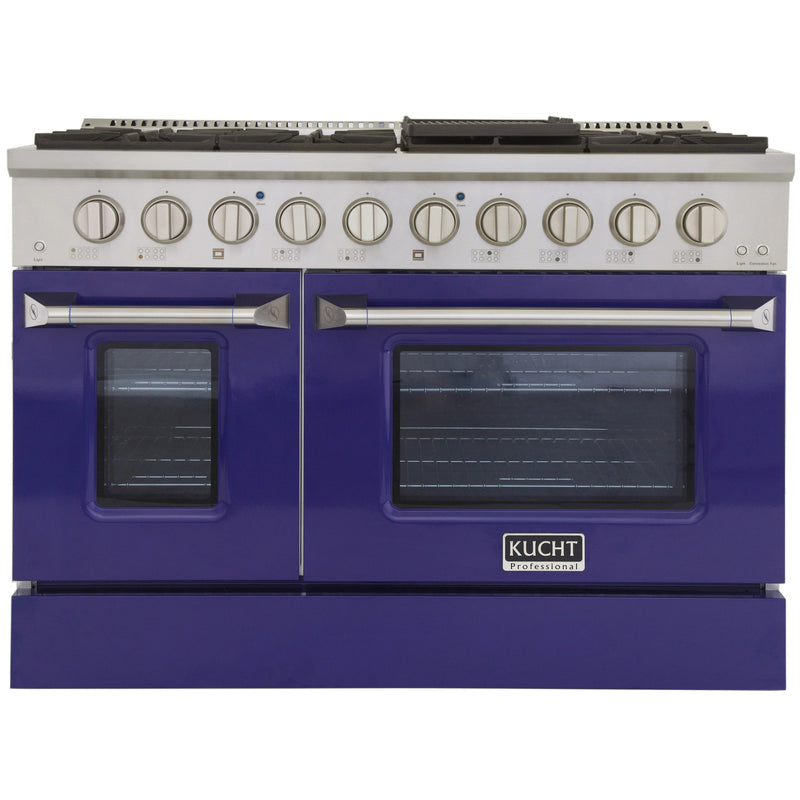 Kucht Professional 48" 6.7 cu ft. Propane Gas Range with Blue Door and Silver Knobs, KNG481/LP-B