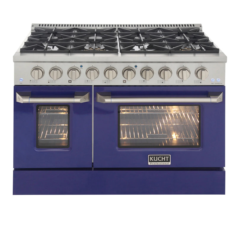 Kucht Professional 48" 6.7 cu ft. Propane Gas Dual Fuel Range with Blue Door and Silver Knobs, KDF482/LP-B