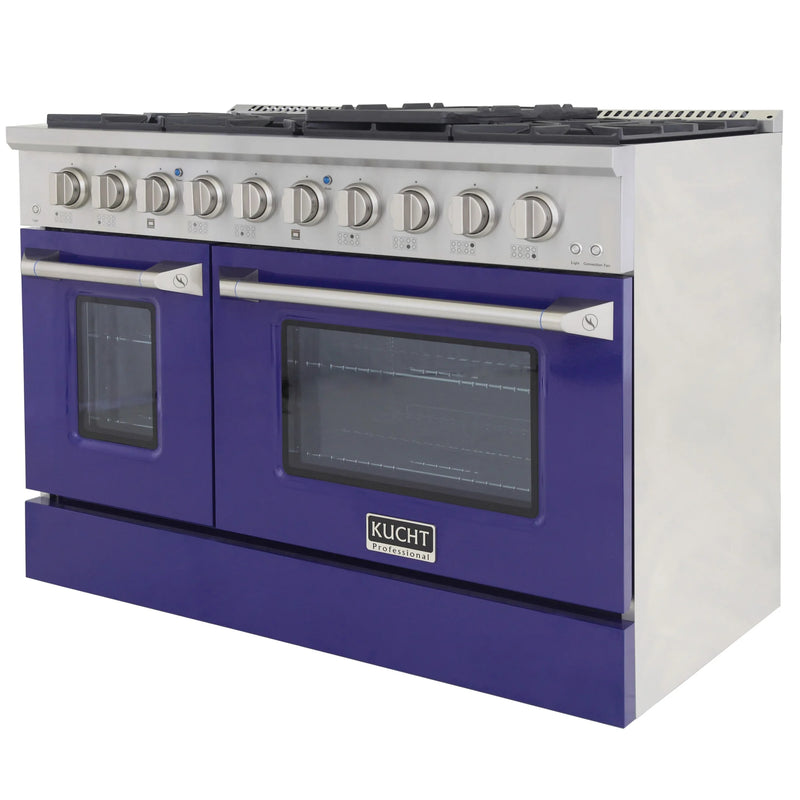 Kucht Professional 48" 6.7 cu ft. Natural Gas Dual Fuel Range with Blue Door and Silver Knobs, KDF482-B