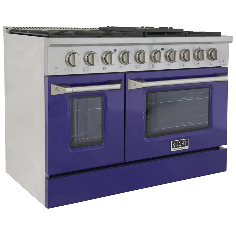 Kucht Professional 48" 6.7 cu ft. Propane Gas Dual Fuel Range with Blue Door and Silver Knobs, KDF482/LP-B