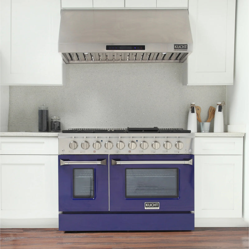 Kucht Professional 48" 6.7 cu ft. Natural Gas Dual Fuel Range with Blue Door and Silver Knobs, KDF482-B