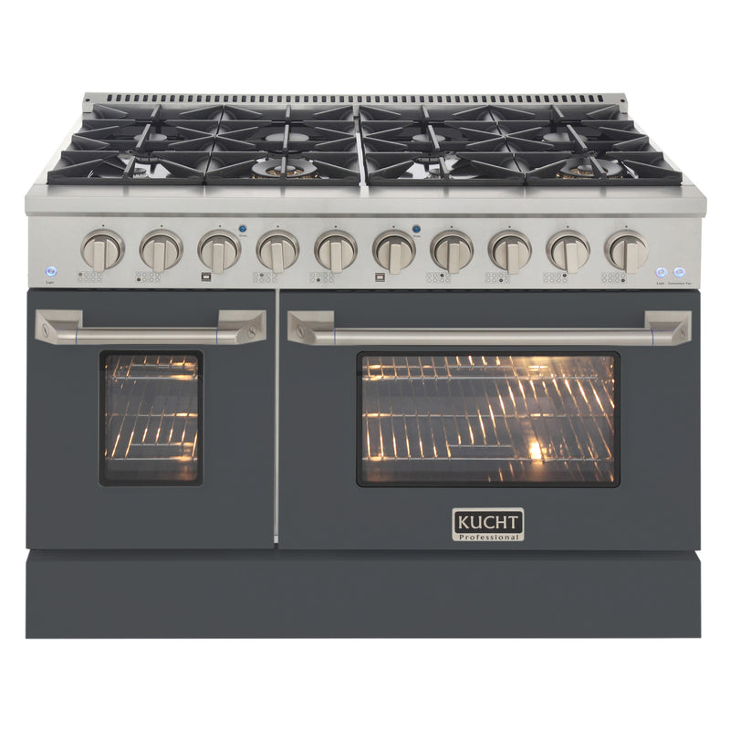 Kucht Professional 48" 6.7 cu ft. Propane Gas Range with Cement Grey Door and Silver Knobs, KNG481/LP-CY
