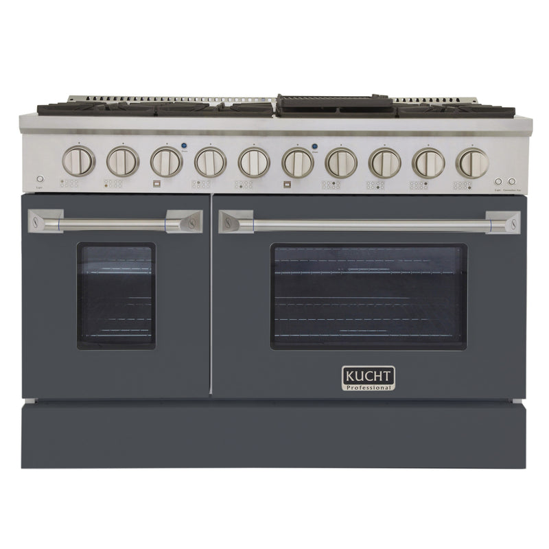 Kucht Professional 48" 6.7 cu ft. Propane Gas Range with Cement Grey Door and Silver Knobs, KNG481/LP-CY
