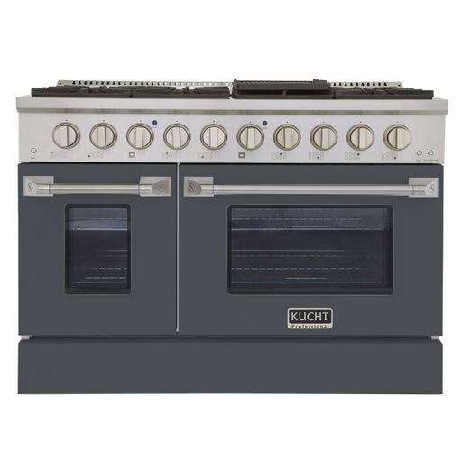 Kucht Professional 48" 6.7 cu ft. Propane Gas Range with Cement Grey Door and Silver Knobs, KNG481/LP-CY