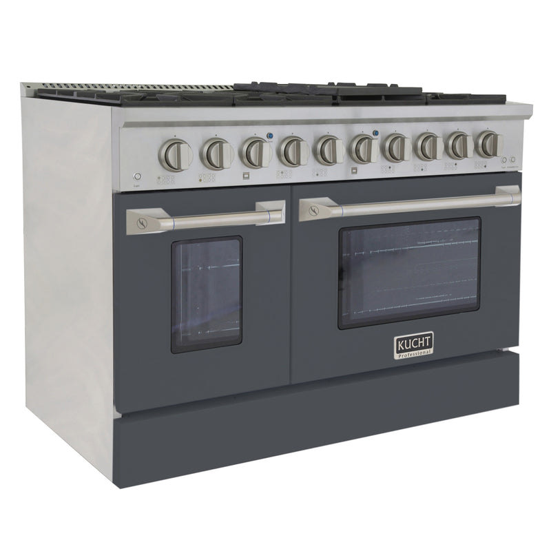 Kucht Professional 48" 6.7 cu ft. Propane Gas Range with Cement Grey Door and Silver Knobs, KNG481/LP-CY