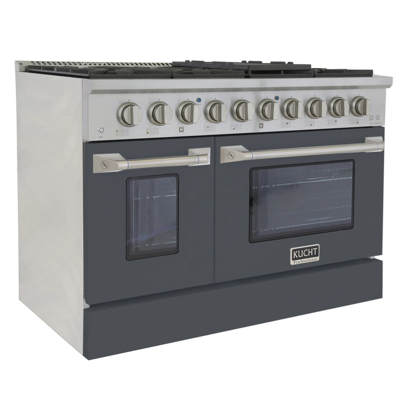 Kucht Professional 48" 6.7 cu ft. Natural Gas Range with Cement Grey Door and Silver Knobs, KNG481-CY
