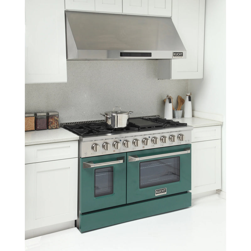 Kucht Professional 48" 6.7 cu ft. Propane Gas Range with Green Door and Silver Knobs, KNG481/LP-G
