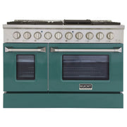 Kucht Professional 48" 6.7 cu ft. Propane Gas Range with Green Door and Silver Knobs, KNG481/LP-G