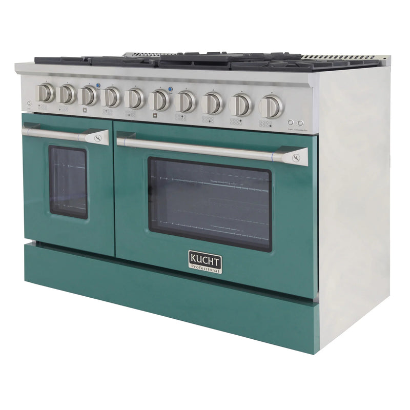 Kucht Professional 48" 6.7 cu ft. Natural Gas Range with Green Door and Silver Knobs, KNG481-G
