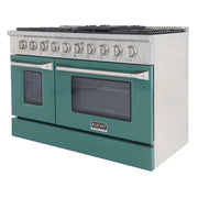 Kucht Professional 48" 6.7 cu ft. Propane Gas Range with Green Door and Silver Knobs, KNG481/LP-G