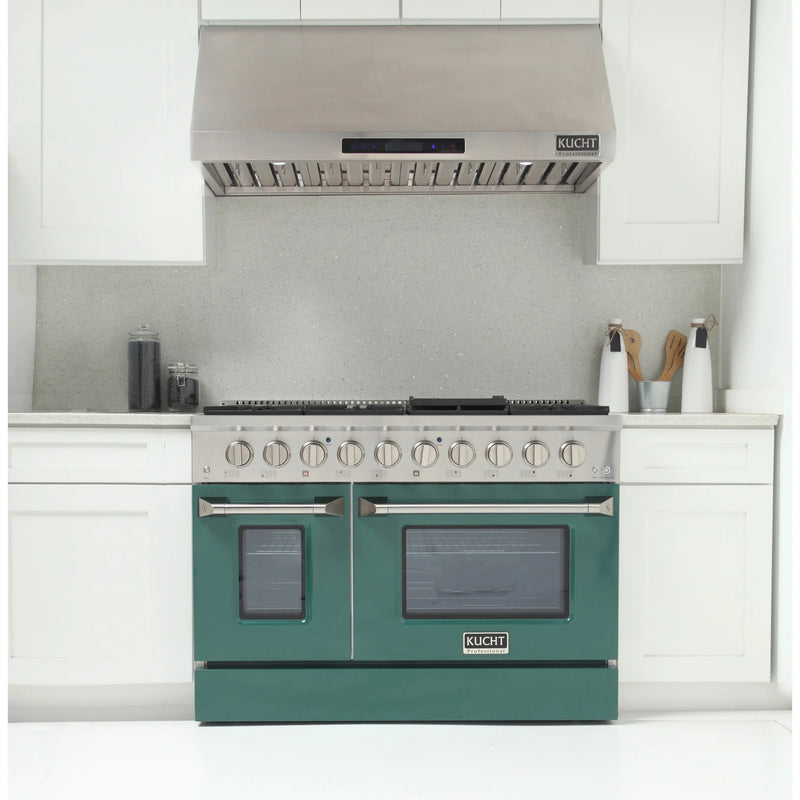 Kucht Professional 48" 6.7 cu ft. Natural Gas Dual Fuel Range with Green Door and Silver Knobs, KDF482-G
