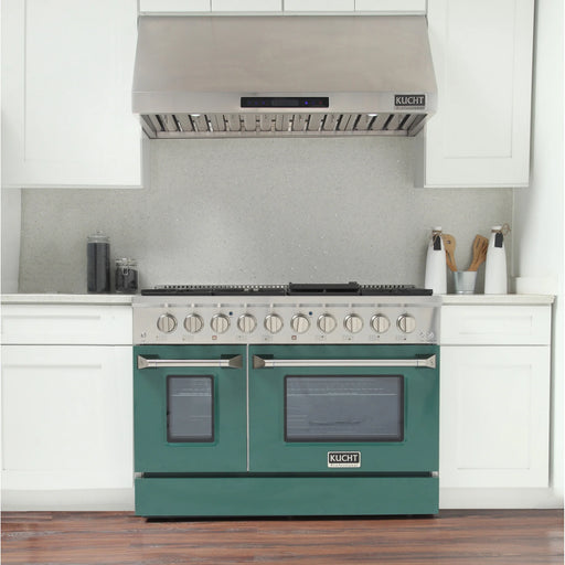Kucht Professional 48" 6.7 cu ft. Propane Gas Range with Green Door and Silver Knobs, KNG481/LP-G
