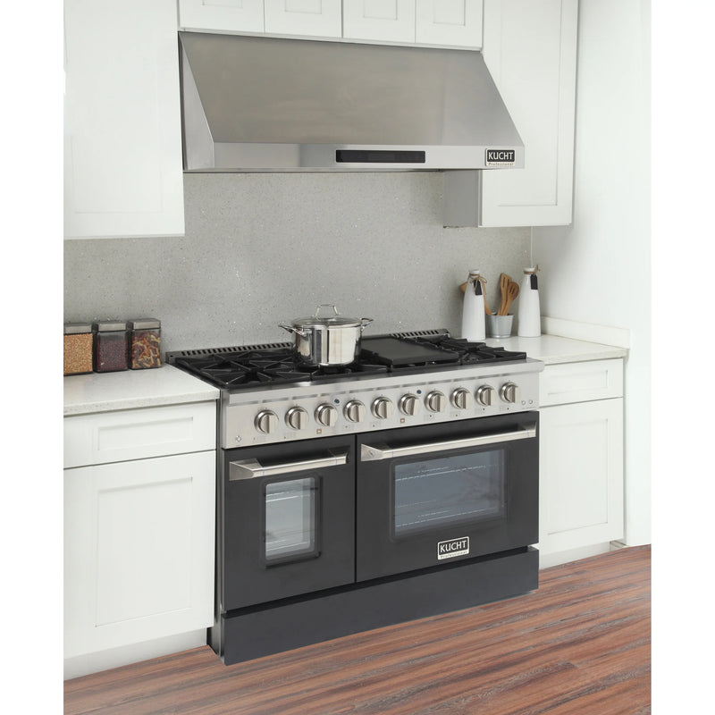 Kucht Professional 48" 6.7 cu ft. Natural Gas Range with Black Door and Silver Knobs, KNG481-K