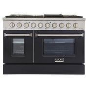 Kucht Professional 48" 6.7 cu ft. Propane Gas Range with Black Door and Silver Knobs, KNG481/LP-K