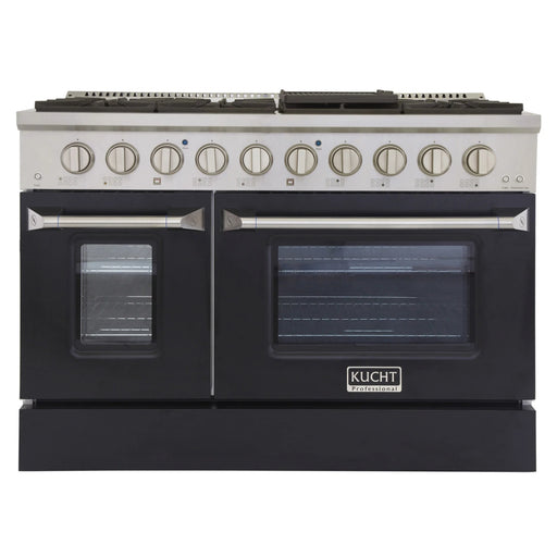 Kucht Professional 48" 6.7 cu ft. Propane Gas Range with Black Door and Silver Knobs, KNG481/LP-K