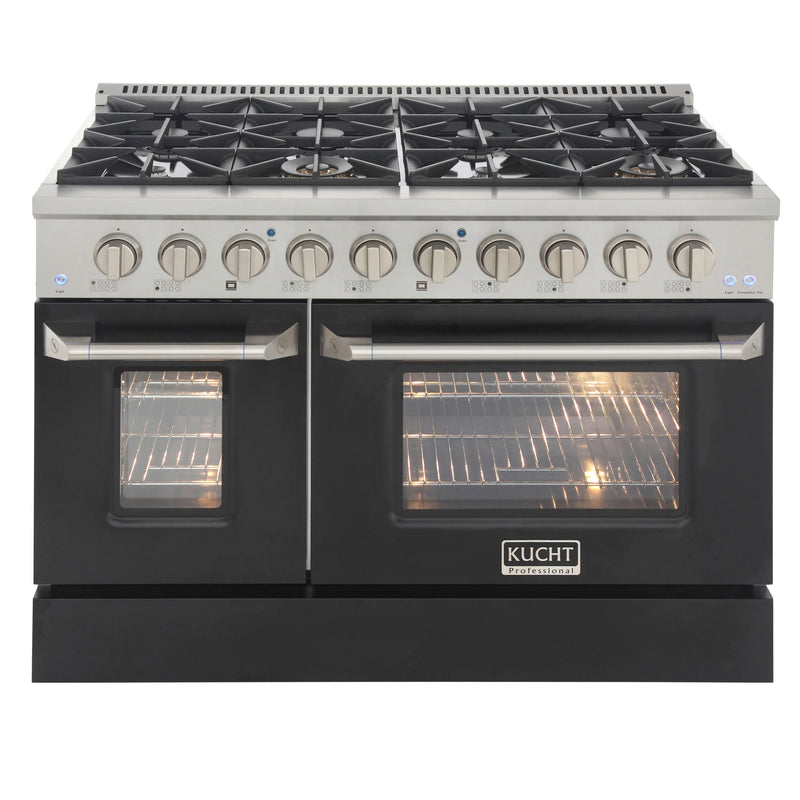 Kucht Professional 48" 6.7 cu ft. Natural Gas Range with Black Door and Silver Knobs, KNG481-K