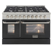 Kucht Professional 48" 6.7 cu ft. Propane Gas Range with Black Door and Silver Knobs, KNG481/LP-K