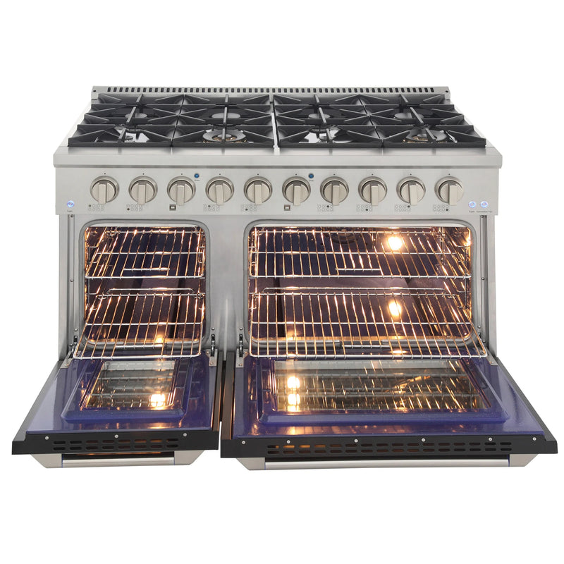 Kucht Professional 48" 6.7 cu ft. Propane Gas Range with Black Door and Silver Knobs, KNG481/LP-K