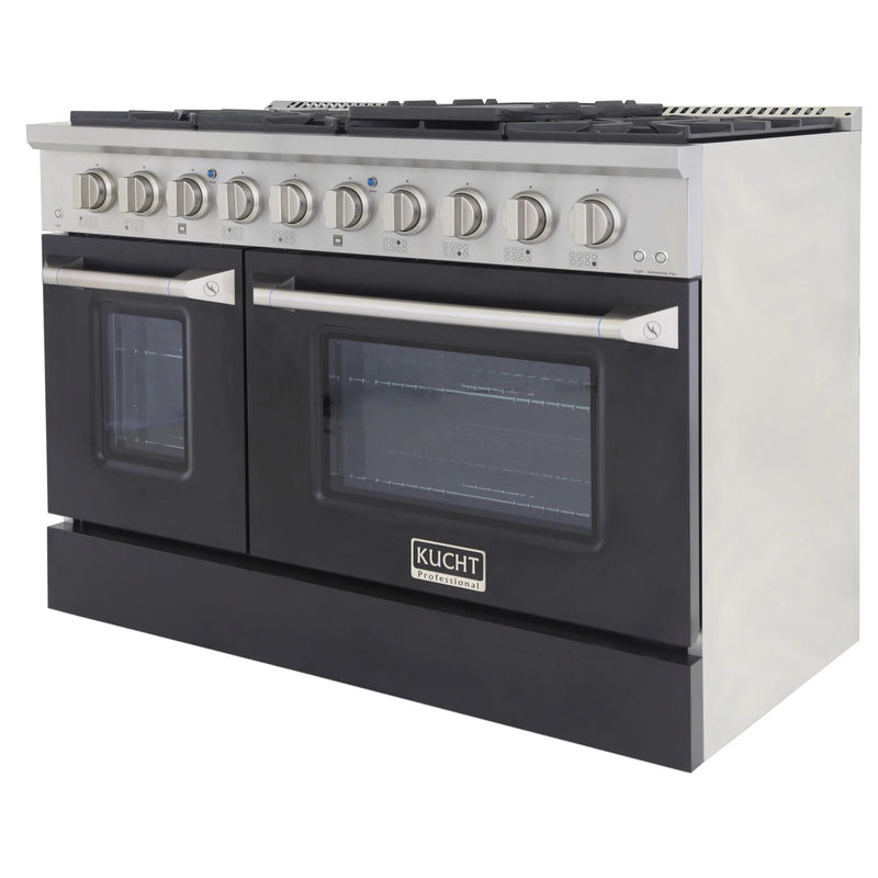 Kucht Professional 48" 6.7 cu ft. Natural Gas Range with Black Door and Silver Knobs, KNG481-K