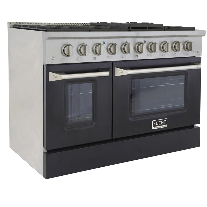 Kucht Professional 48" 6.7 cu ft. Propane Gas Range with Black Door and Silver Knobs, KNG481/LP-K
