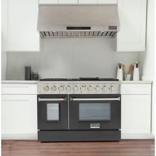Kucht Professional 48" 6.7 cu ft. Propane Gas Range with Black Door and Silver Knobs, KNG481/LP-K