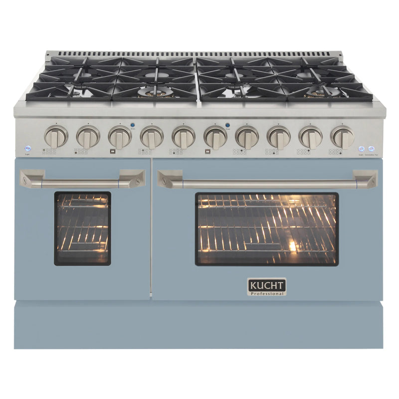 Kucht Professional 48" 6.7 cu ft. Natural Gas Dual Fuel Range with Light Blue Door and Silver Knobs, KDF482-LB