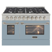 Kucht Professional 48" 6.7 cu ft. Propane Gas Range with Light Blue Door and Silver Knobs, KNG481/LP-LE