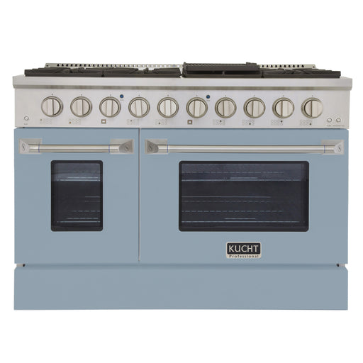 Kucht Professional 48" 6.7 cu ft. Propane Gas Range with Light Blue Door and Silver Knobs, KNG481/LP-LE