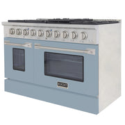 Kucht Professional 48" 6.7 cu ft. Natural Gas Range with Light Blue Door and Silver Knobs, KNG481-LE