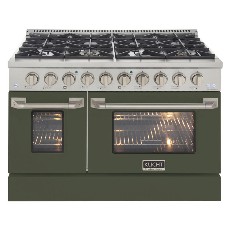 Kucht Professional 48" 6.7 cu ft. Natural Gas Range with Olive Green Door and Silver Knobs, KNG481-ON