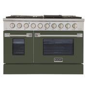 Kucht Professional 48" 6.7 cu ft. Natural Gas Range with Olive Green Door and Silver Knobs, KNG481-ON