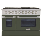 Kucht Professional 48" 6.7 cu ft. Propane Gas Range with Olive Green Door and Silver Knobs, KNG481/LP-ON