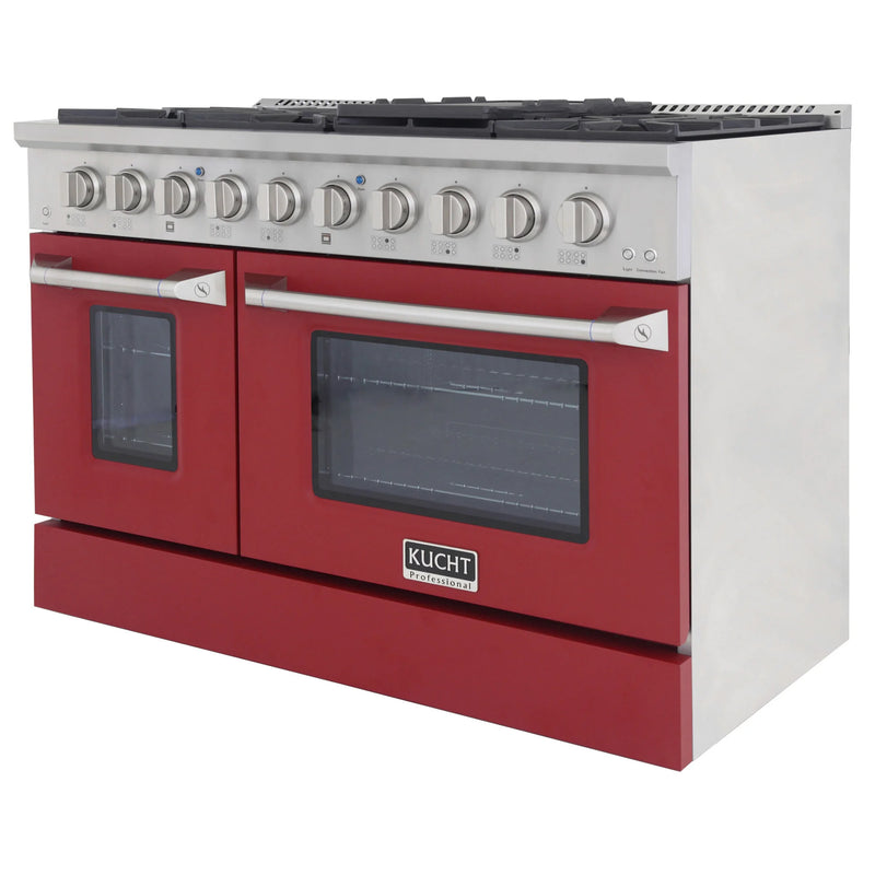 Kucht Professional 48" 6.7 cu ft. Natural Gas Dual Fuel Range with Red Door and Silver Knobs, KDF482-R