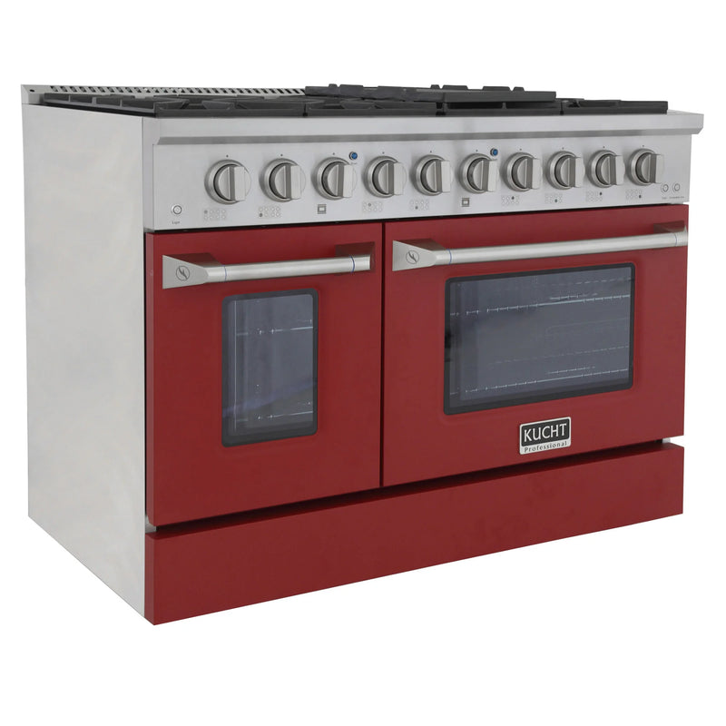 Kucht Professional 48" 6.7 cu ft. Natural Gas Dual Fuel Range with Red Door and Silver Knobs, KDF482-R