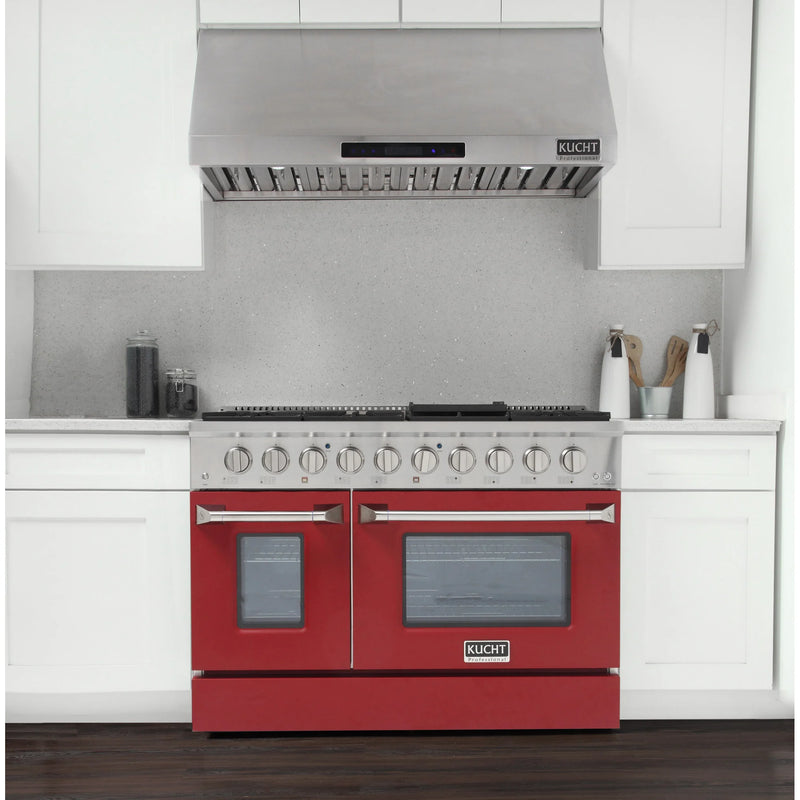 Kucht Professional 48" 6.7 cu ft. Natural Gas Dual Fuel Range with Red Door and Silver Knobs, KDF482-R