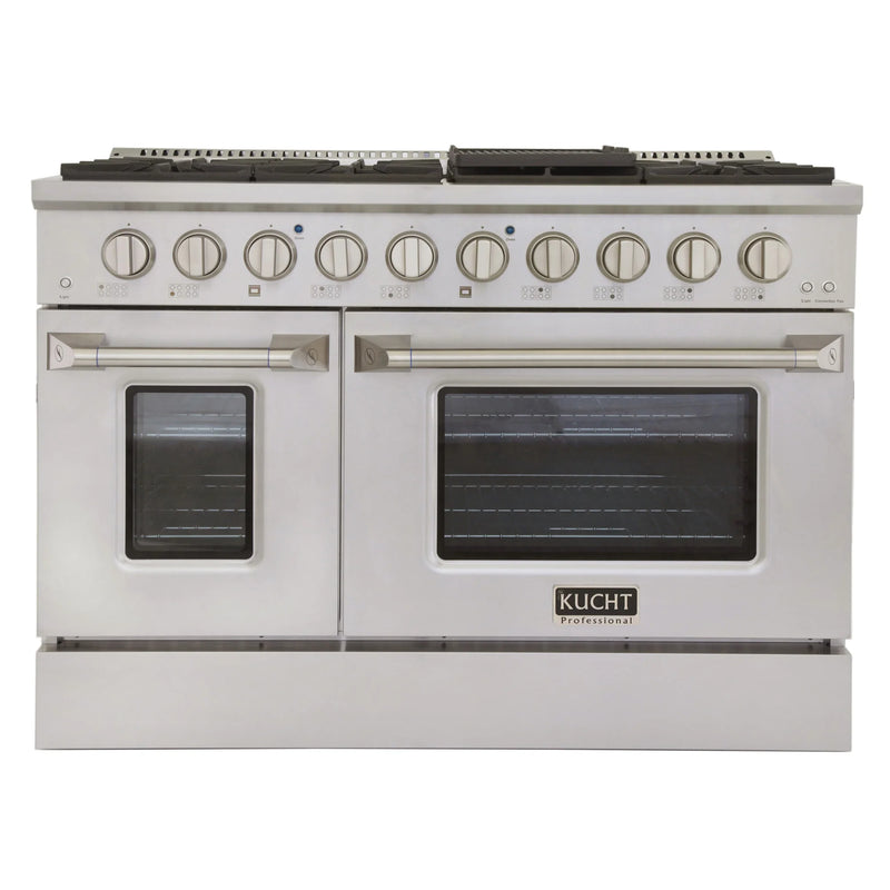 Kucht Professional 48" 6.7 cu ft. Natural Gas Dual Fuel Range with Silver Door and Silver Knobs, KDF482-S